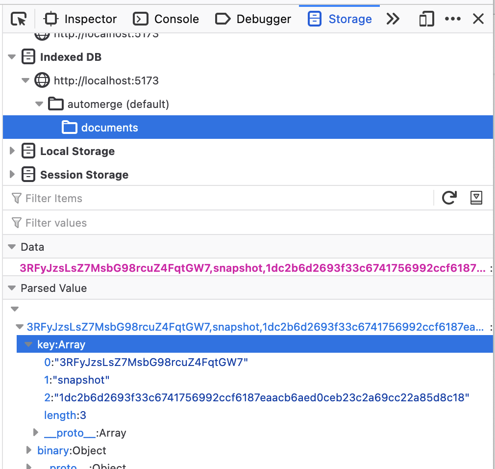 IndexedDB snapshot